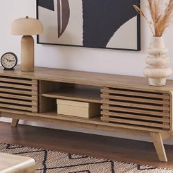 mopio Ensley 59" TV Stand with Slatted Door, Mid Century Modern Entertainment Center for 55/60/65 inch TV, Farmhouse Media Console with Storage, Adjus
