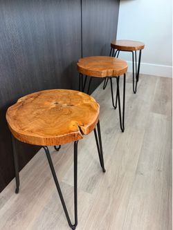 Set of 3 Live Edge Wood Stools