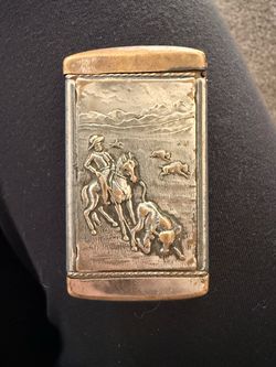 Vintage Metal Match Safe with Western Relief Scene