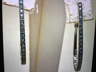 Vintage 14k white gold and 1/2 carat blue irradiated diamond ladies hoop earrings