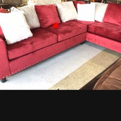 Cindy Red Velvet Reversible Sectional /couch 
