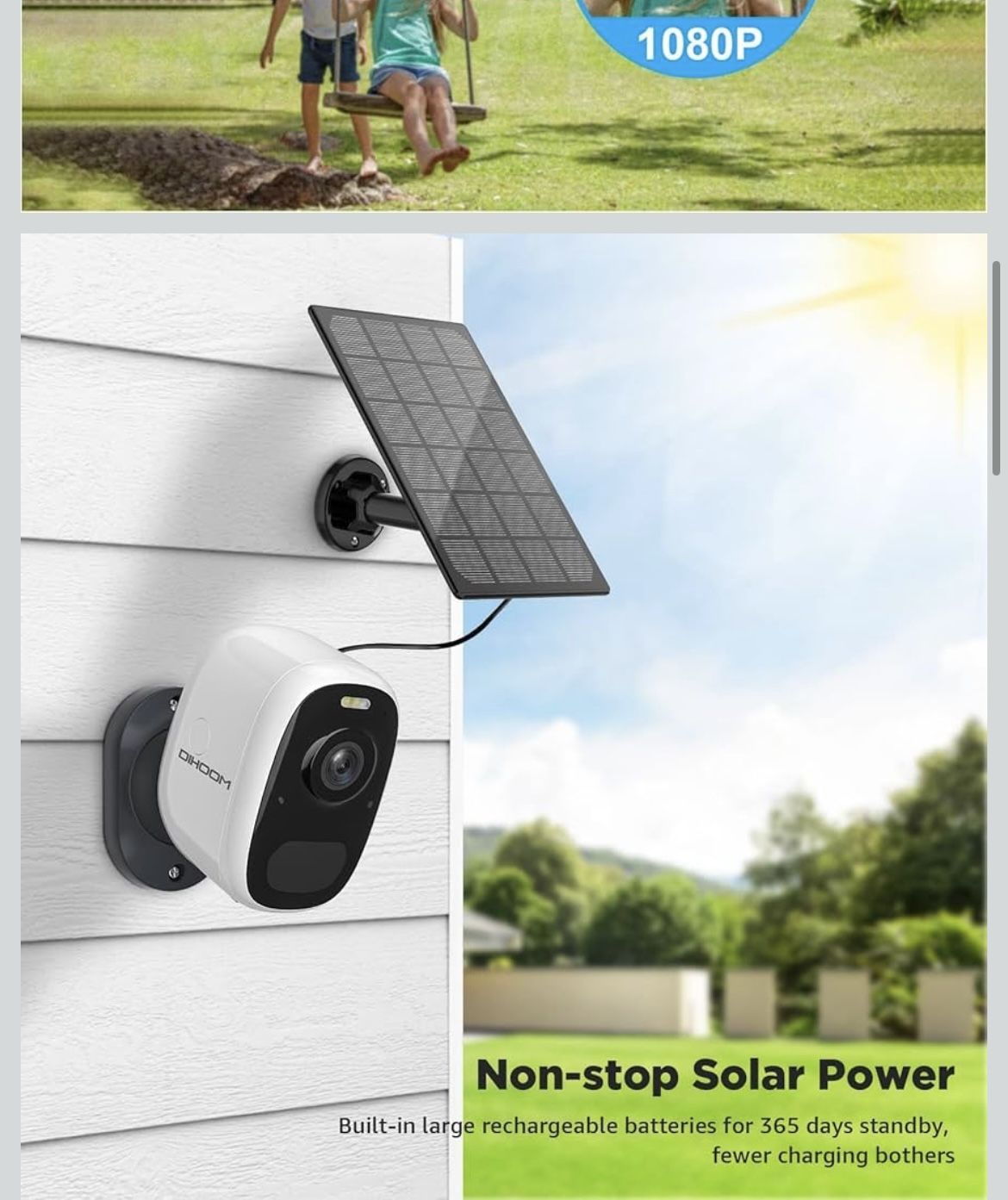  1080P Solar Security Camera Wireless WiFi Solar Powered Camera Waterproof