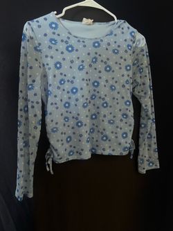 Girls Self Esteem Blue Floral Long Sleeve Mesh Top - Youth XL