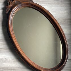 Antique Vintage Hand Carved Solid Wood Oval Ornate Wall Mirror