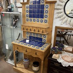 Blue Tile Bakers Rack Kitchen Shelf