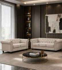 Modern 2 -Piece Beige Living Room Set Sofa and loveseat , Living Room Couch