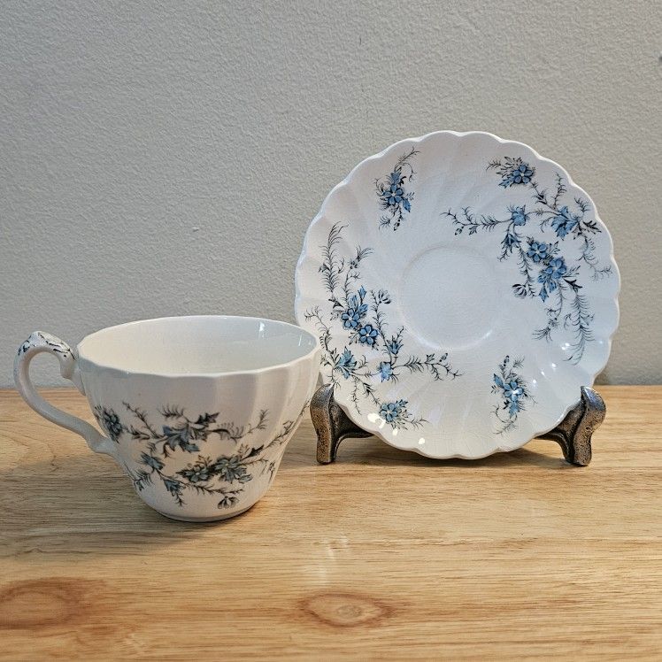 Vintage Cup & Saucer Myott England Fine Staffordshire Ware Forget Me Not, Blue
