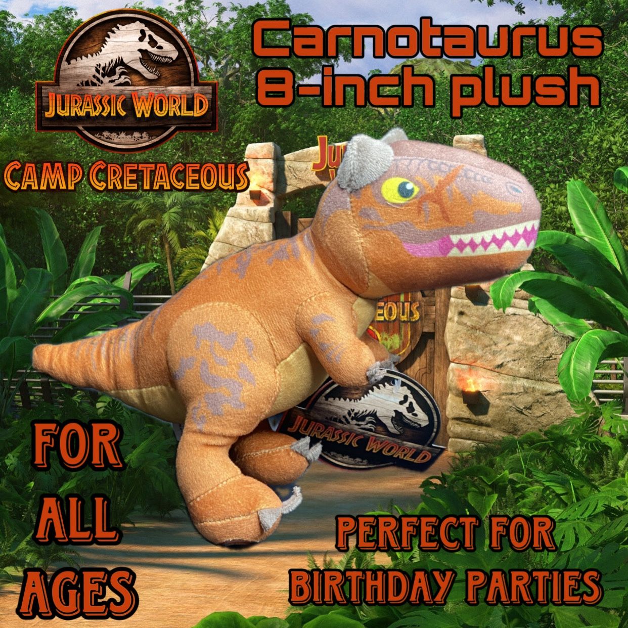 (NEW) Jurassic World: Camp Cretaceous Plush Dinosaur Brown Carnotaurus 8 Inch Stuffed Animal (PERFECT STOCKING STUFFERS)