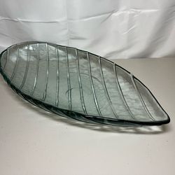 Elegant Leaf Glass Platter—19” Artisan Serving Centerpiece
