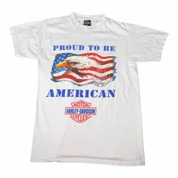 Vintage 2001 Harley-Davidson Proud To Be American Eagle USA T-Shirt White Size Medium M