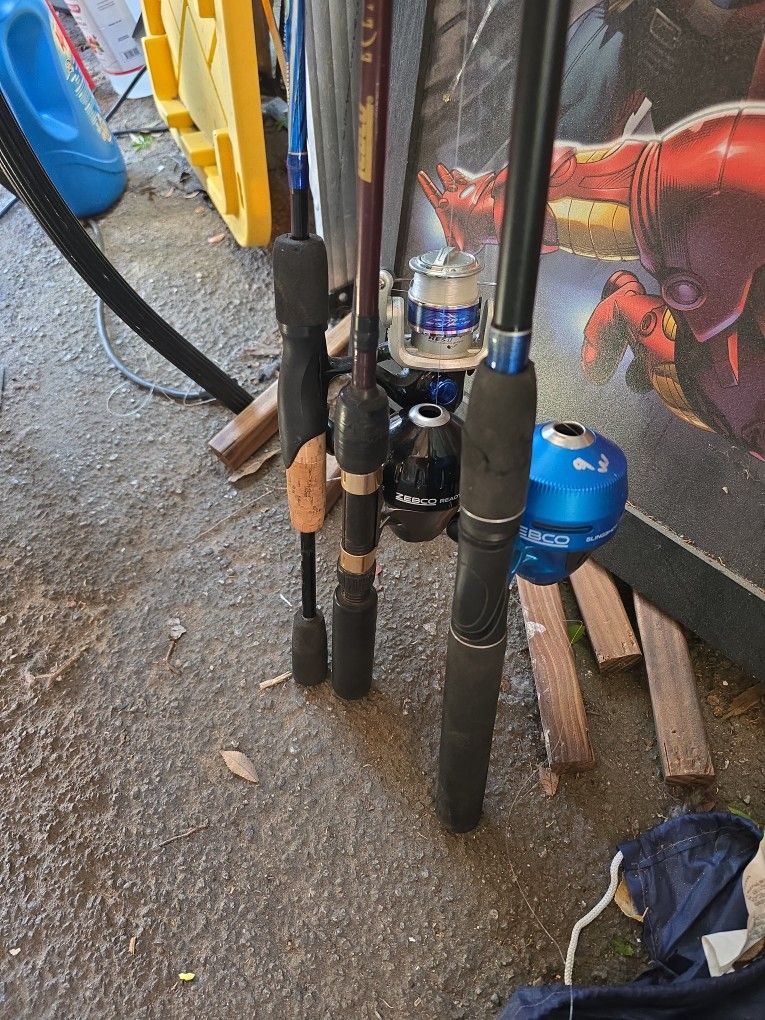 3 FISHING RODS WITH REELS (COMBO)