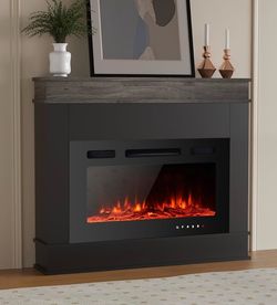 39" Electric Fireplace Mantel Inserts Freestanding Heater for The Living Room Floating Fireplace with 12 LED Colors with Logset and Stones,1500W/750W 