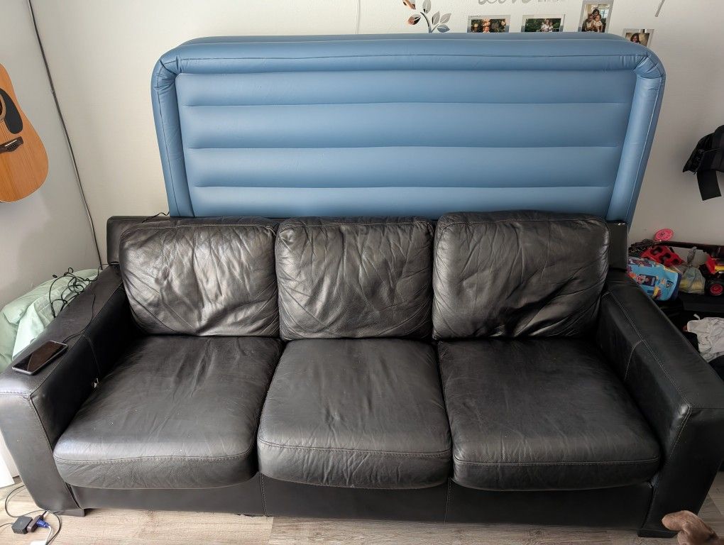Leather Couch & Round Swivel Chair