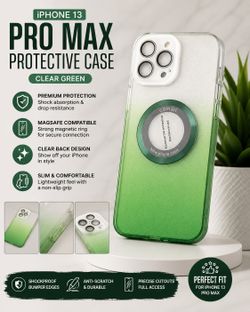📱 iPhone 13 Pro Max Magnetic Case – Clear Green Gradient – Brand New