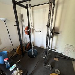 Full Squat Rack, Bench, and Weights