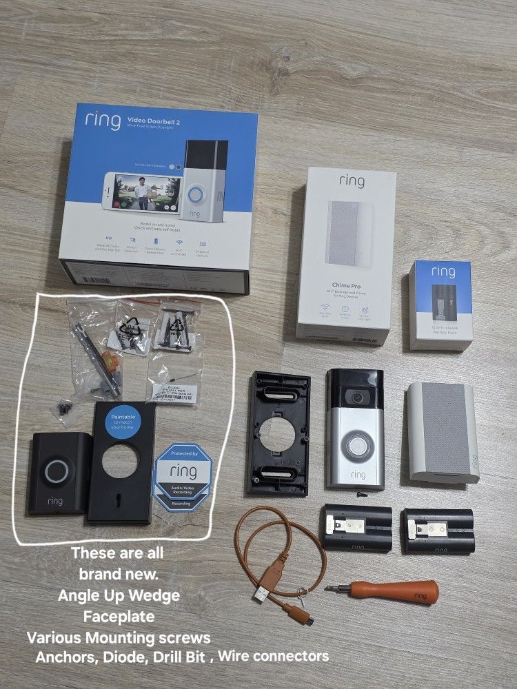 Ring Video Doorbell with all accessories, Extra Battery, Chime