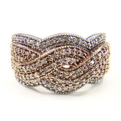 10K White  And Rose Gold Diamond Layer Criss Crossing Diamond Ring Size 10 