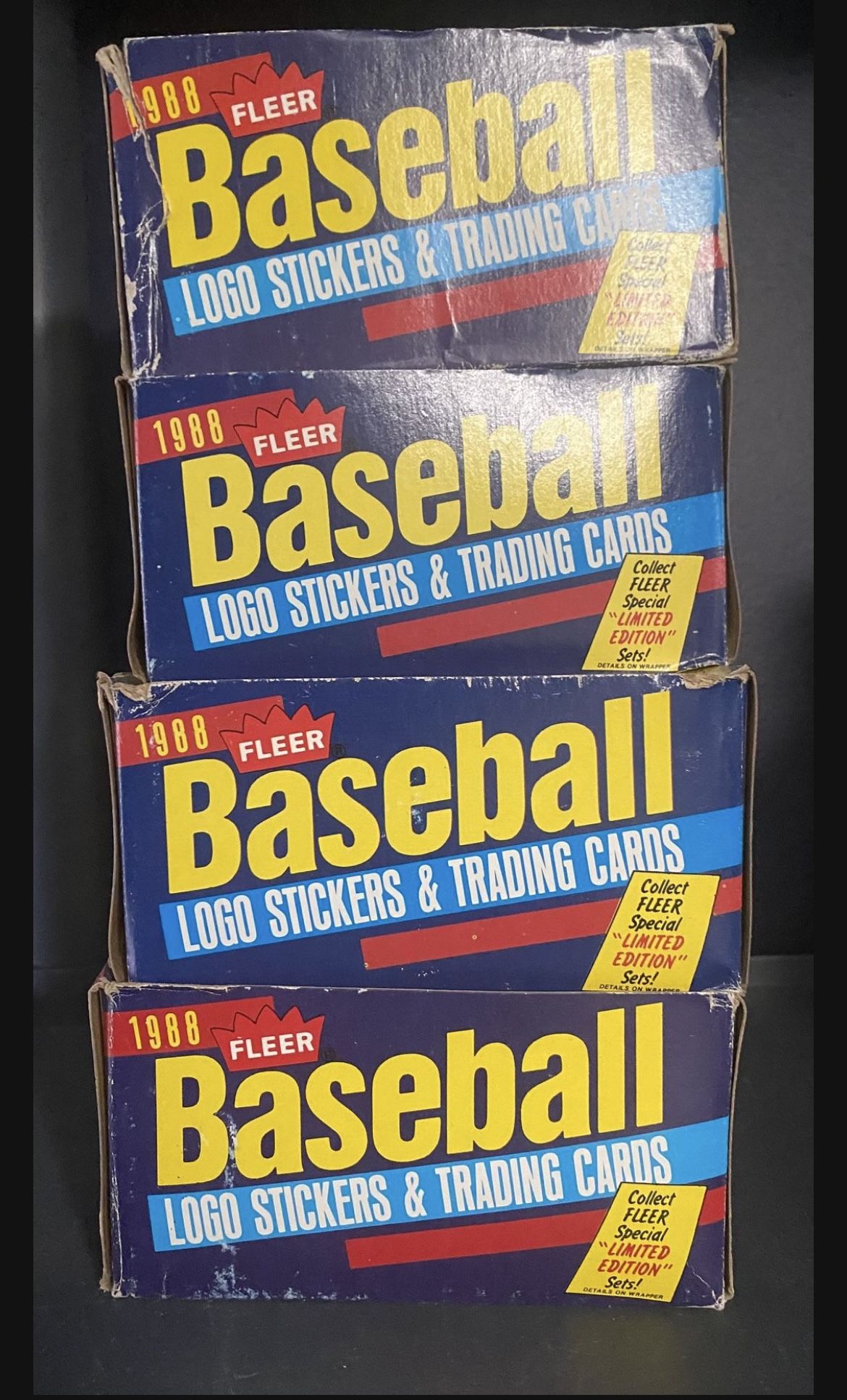 1988 FLEER Baseball Trading Card Wax Packs x 4 Boxes