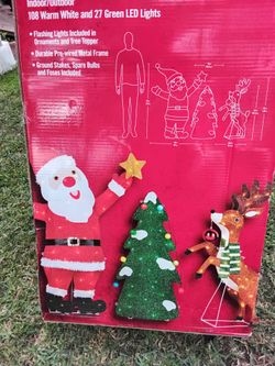 NEW Christmas 3-Piece LED Santa Deer Tree Scene