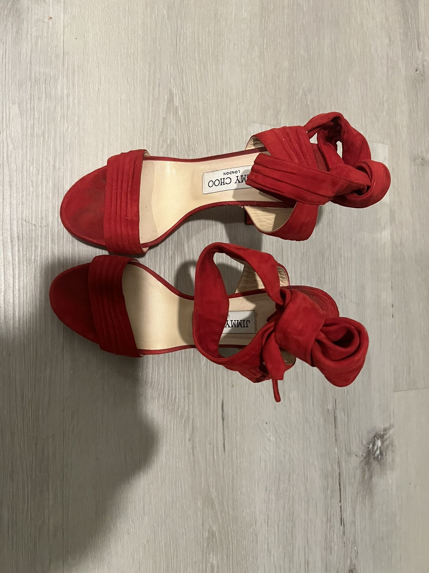 Jimmy Choo Red Suede Platform Heels, Size 37