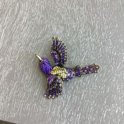 Gorgeous New Intricately Detailed Hummingbird  Brooch W/ Golden Accents & Purple, Gold & Clear Stones $10