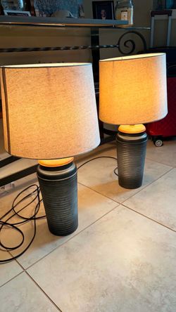Pair of Ribbed Ceramic Table Lamps