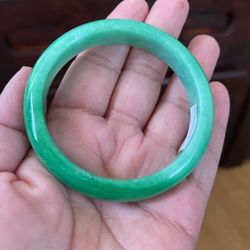 Natural Green Color  Jade Bangle  62mm