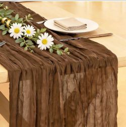 Brown Cheesecloth Table Runner 21x120 Inch Gauze Table Runners Reusable Polyester 10ft Boho Rustic Cheese Cloth Table Runner for Wedding Party Baby Sh