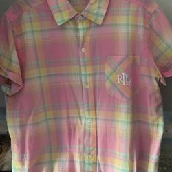 Top.. Ralph Lauren Pink Madra Camp Shirt With Pocket Logo Size Small 