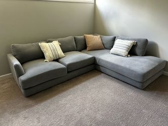 Haven 106" Right Multi Seat 2-Piece Bumper Chaise Sectional, Standard Depth, Performance Washed Canvas, Storm Gray