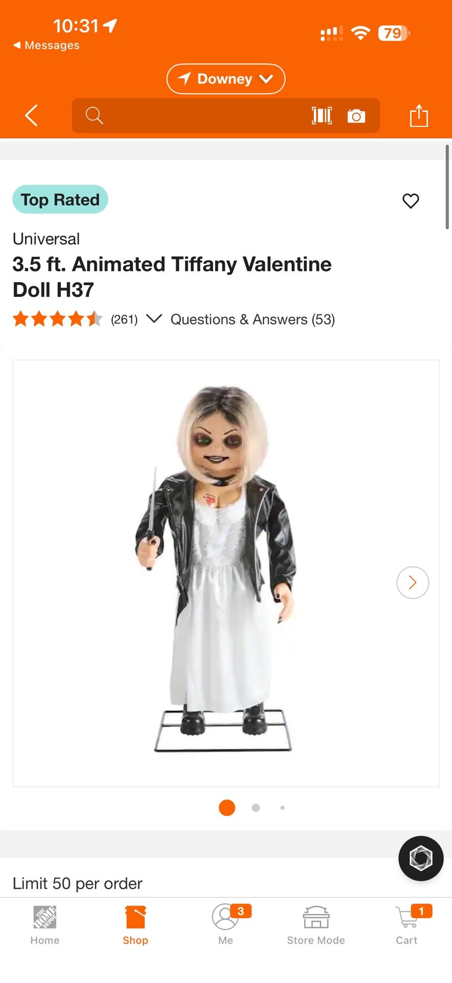 Universal 3.5 ft. Animated Tiffany Valentine Doll H37