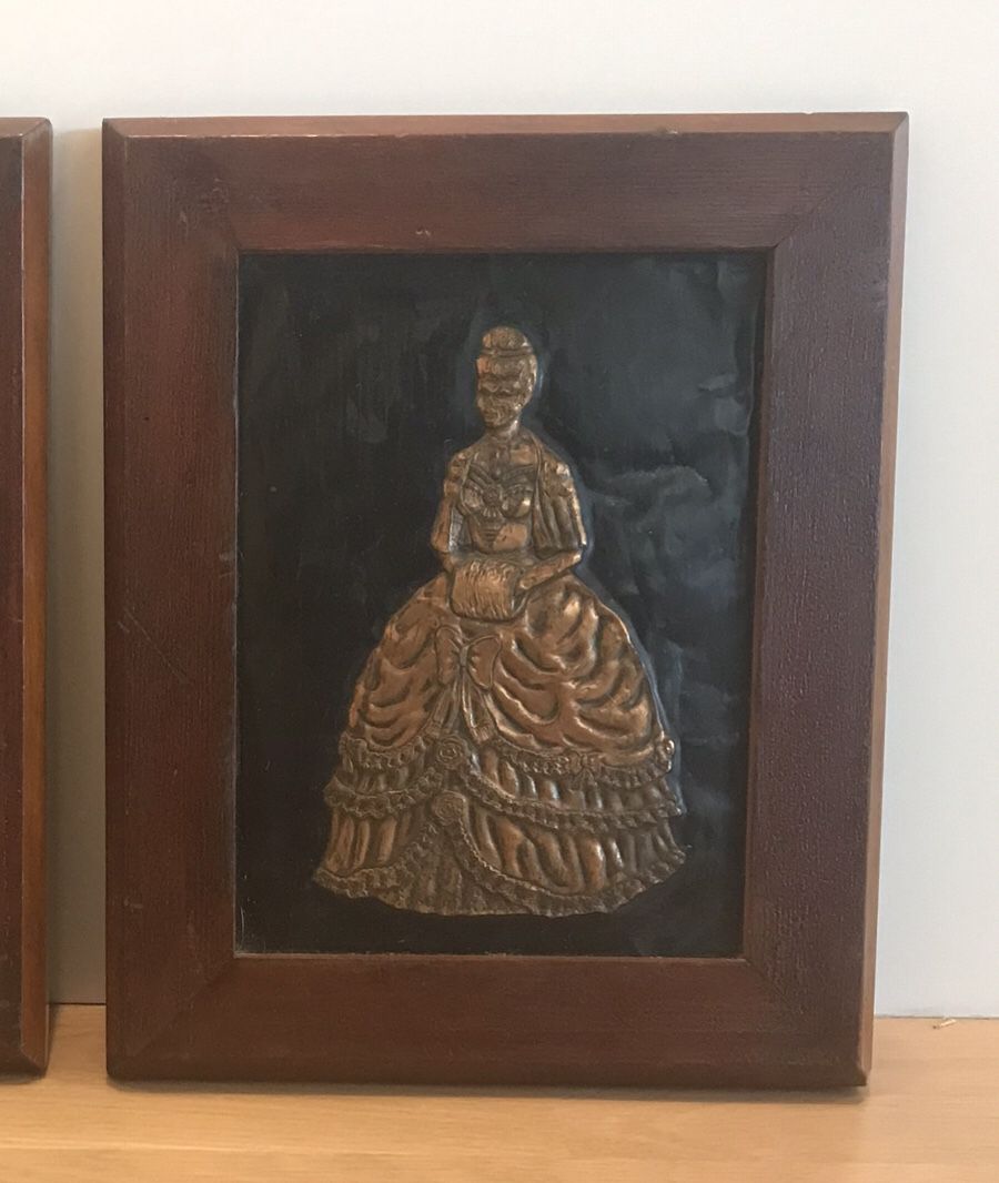 Vintage Framed Copper Embossed Colonial Man and Woman