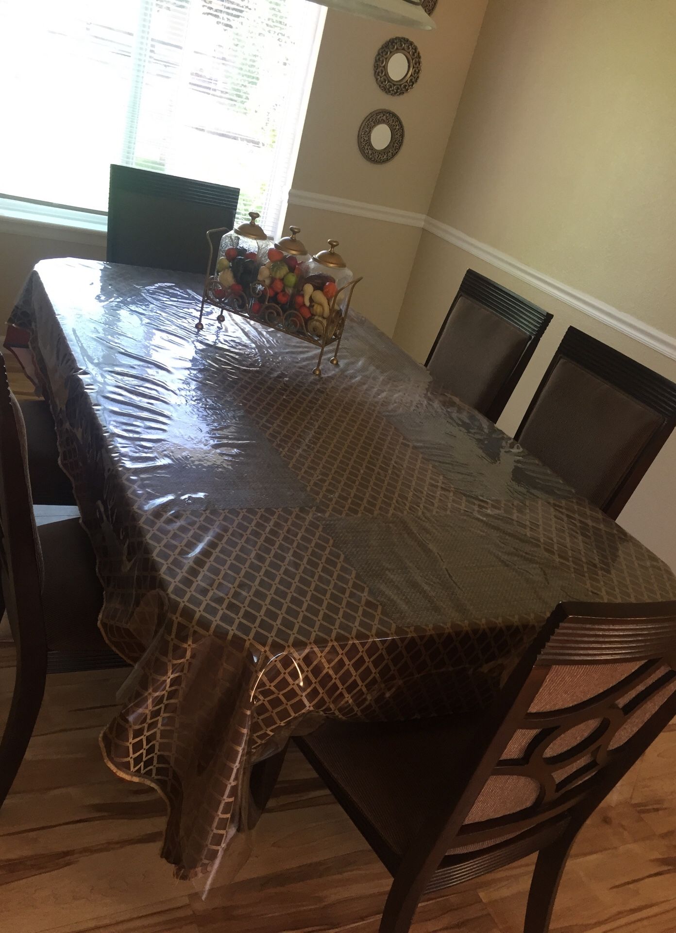 Dining room table with six chairs and I also have a couch gray interior