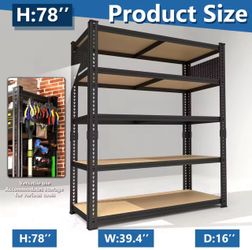 Storage Shelves 5 Tier Garage Shelving Heavy Duty,  78" H x 40" W x 16" D