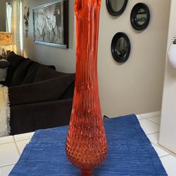 Vintage Amberina Swung Stretch Glass Vase 22" FENTON UV Glows With Sticker 