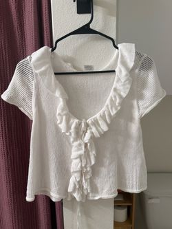 White Knit Ruffle Tie-Front Crop Top Size XL