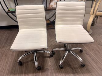Set of 2 White Faux Leather Rolling Office Chairs – $40 OBO