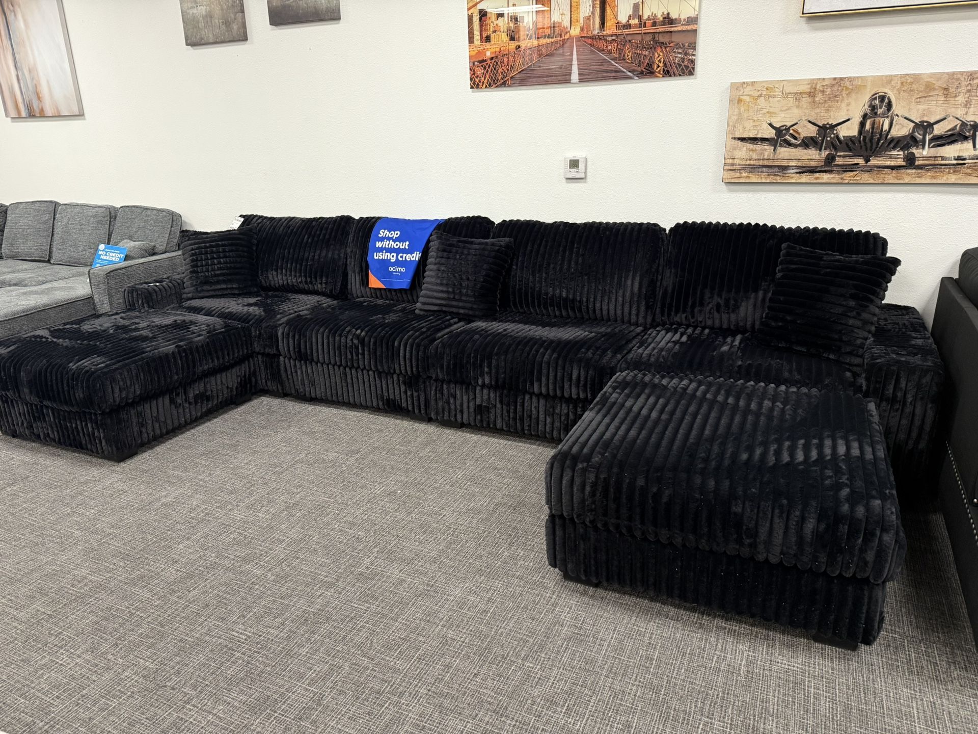 Black XL Corduroy Sofa Sectional Set - Free Delivery Promo