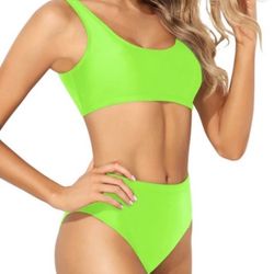 Neon Green high waist halter style bikini