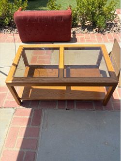 Solid Oak Glass-Top Display Table