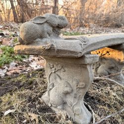 Vintage Cast Stone Garden Bench - Whimsical Bunny Rabbit Motif