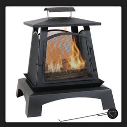 Sunnydaze Outdoor Camping or Backyard Steel Pagoda Style Fire Pit with Log Poker and Wood Grate - 32"