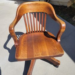 VINTAGE ANTIQUE CROCKER CHAIR BANKERS OAK WOOD SWIVEL MID CENTURY OFFICE 