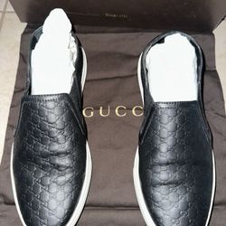 Gucci Microguccissima Slip-On Sneakers Black Leather Size 38
