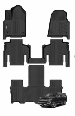 3-Row Black Rubber Floor Mats for Jeep Wagoneer
