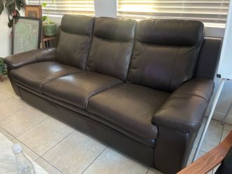 Dark Brown Leather 3-Seat Sofa