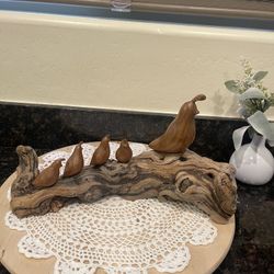 Hand carved birds on a piece of drift wood Very rare