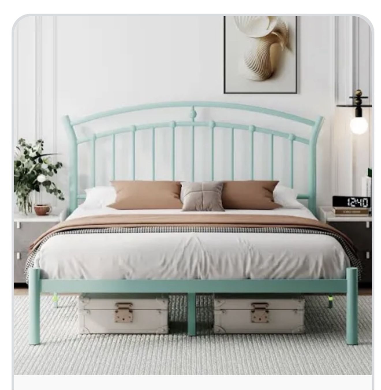 Queen Size Turquoise Metal Bed frame 