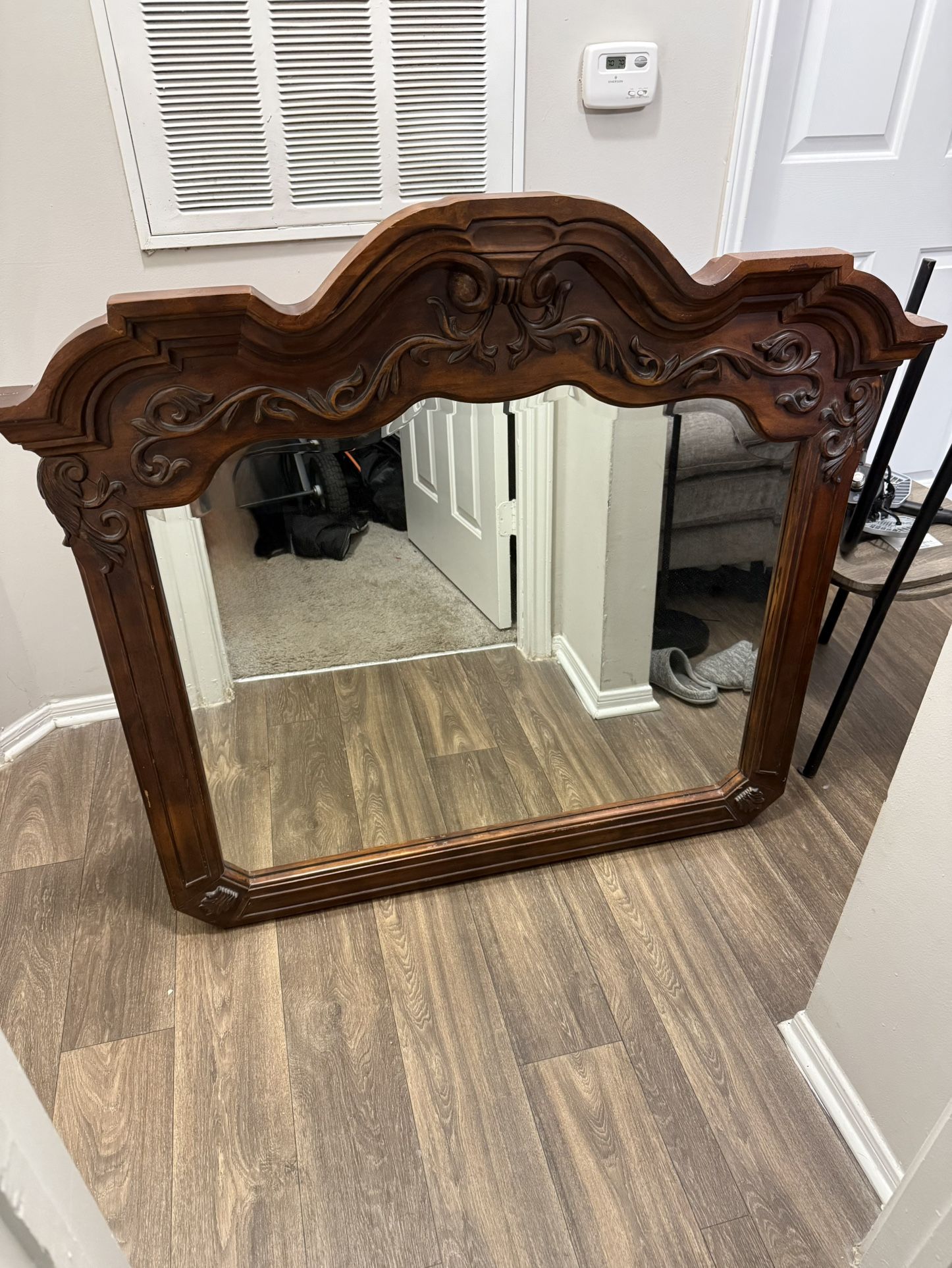 Large Carved Wood Frame Mirror