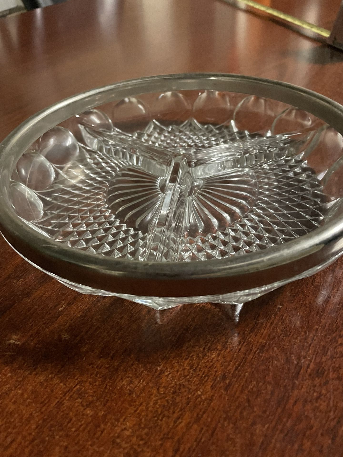 Vintage Crystal tray/dish with Silver rim